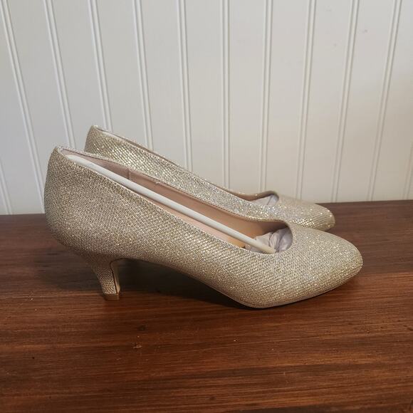 Svdsphde Women's Size‎ 9.5 Gold Glitter Wedding Day Kitten Heels NIB - Picture 5 of 8